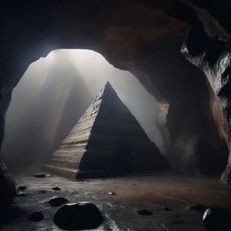 An image of a dark, muddy, and misty cave