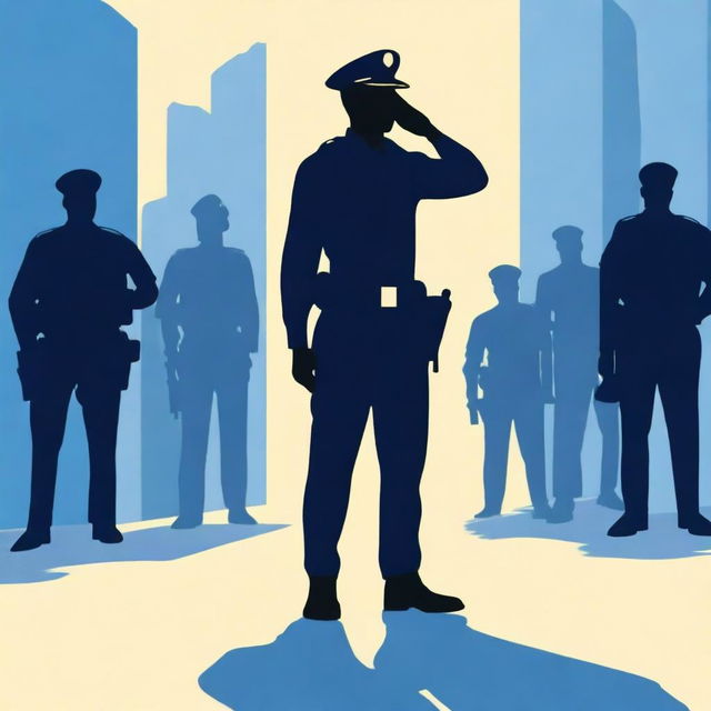 Generate a book cover with a Police Blue (dark blue) background to convey authority and seriousness