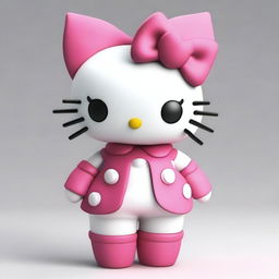 Create a 3D image of Hello Kitty with an exaggerated hourglass figure, emphasizing a voluptuous upper body and a small waist