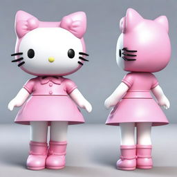 Create a 3D image of Hello Kitty with an exaggerated hourglass figure, emphasizing a voluptuous upper body and a small waist