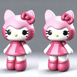 Create a 3D image of Hello Kitty with an exaggerated hourglass figure, emphasizing a voluptuous upper body and a small waist