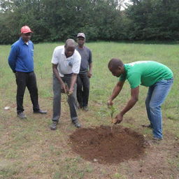 Community actively engaged in tree planting activities