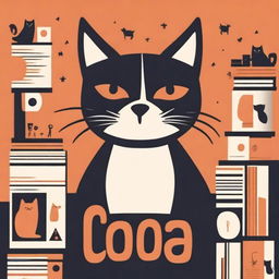 Create an image of a book cover featuring a stylized, graphic design of a cat