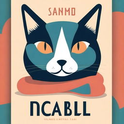 Create an image of a book cover featuring a stylized, graphic design of a cat