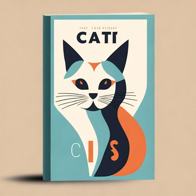 Create an image of a book cover featuring a stylized, graphic design of a cat