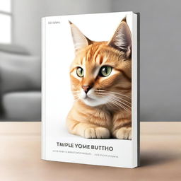 Create an image of a book cover featuring a photo-realistic graphic design of a cat