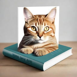 Create an image of a book cover featuring a photo-realistic graphic design of a cat