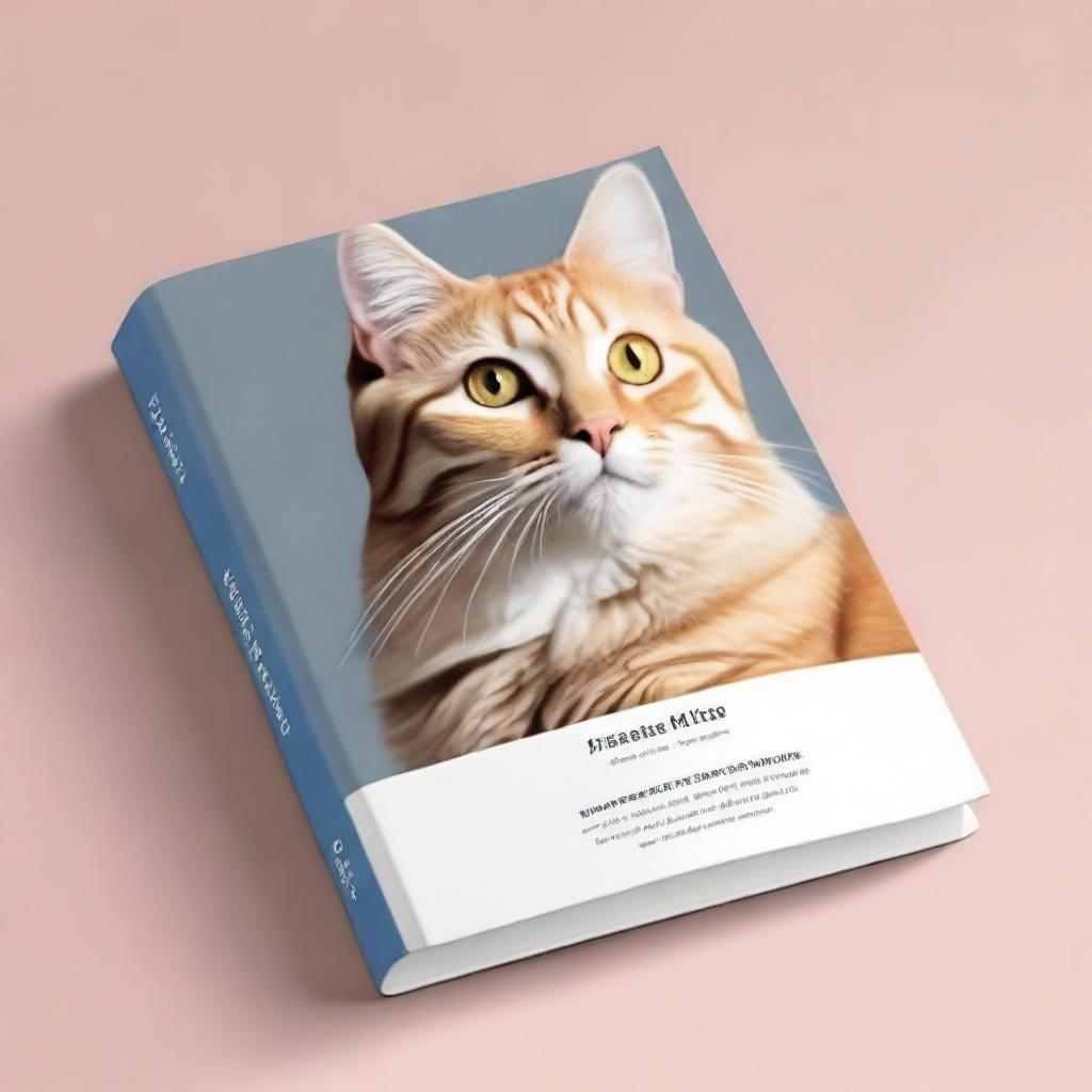 Create an image of a book cover featuring a photo-realistic graphic design of a cat