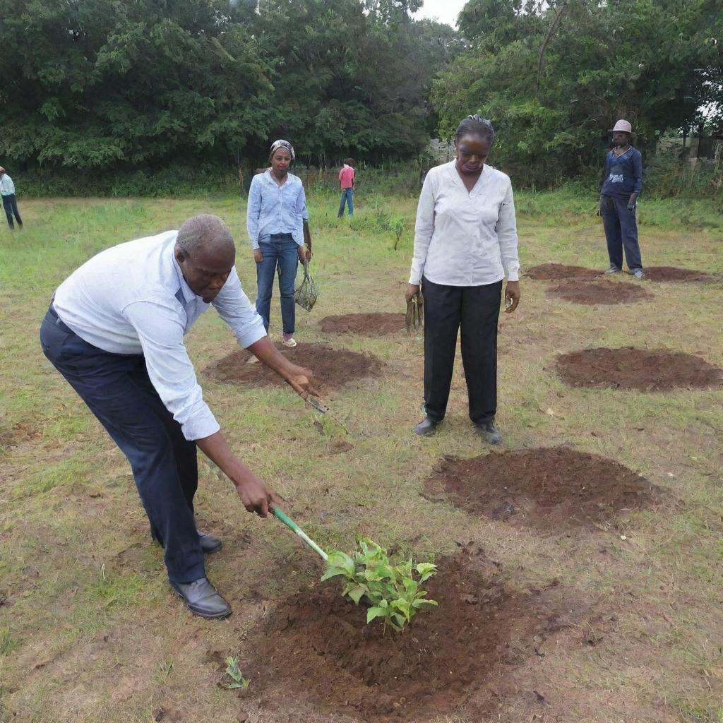 Community actively engaged in tree planting activities