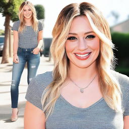 Generate an image of Hilary Duff, the popular actress and singer, in a casual yet stylish outfit