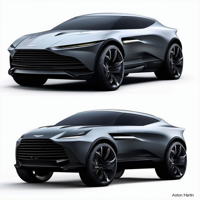 This concept describes a hypothetical SUV designed by Aston Martin, maintaining the brand's unique aerodynamic design, high speed, and luxury while adding the versatility and space of an SUV