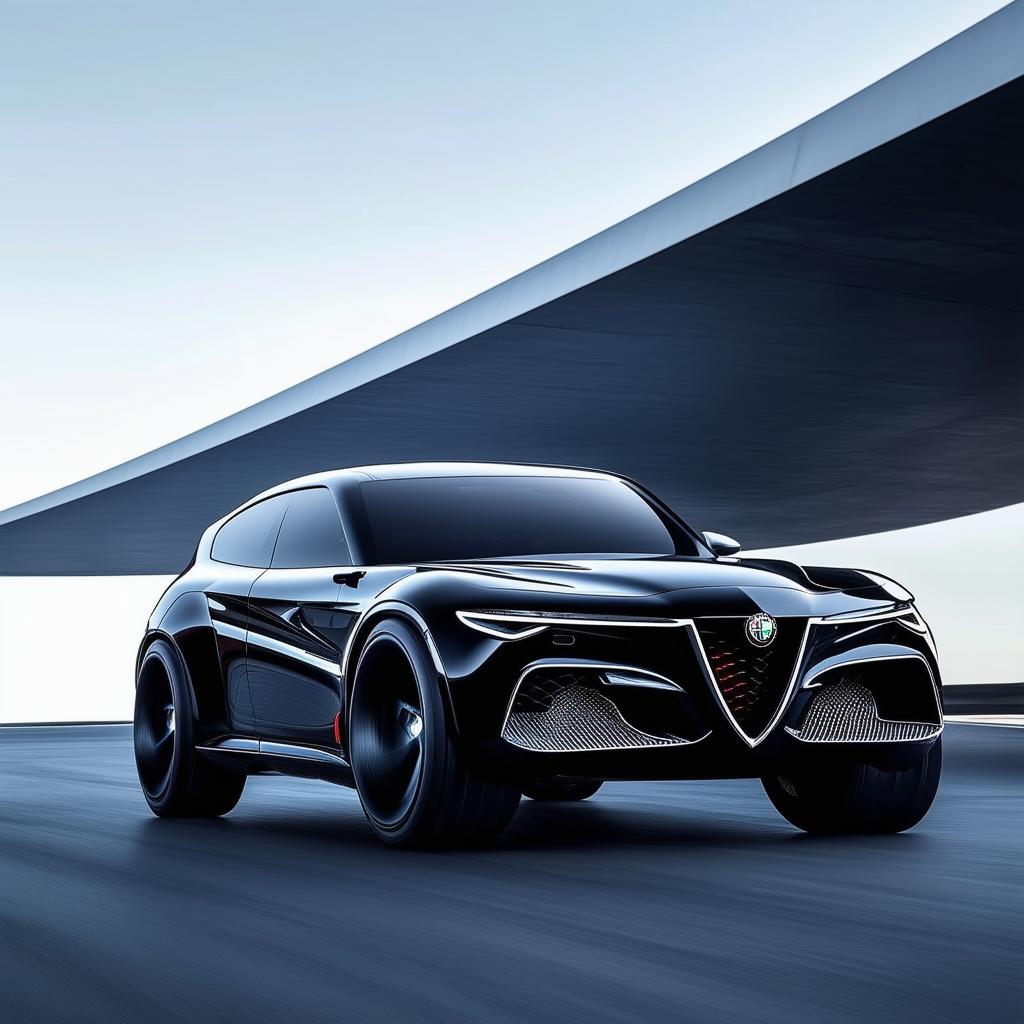 This concept describes a hypothetical SUV designed by Alfa Romeo, maintaining the brand's unique sporty design, high speed, and luxury while adding the versatility and space of an SUV