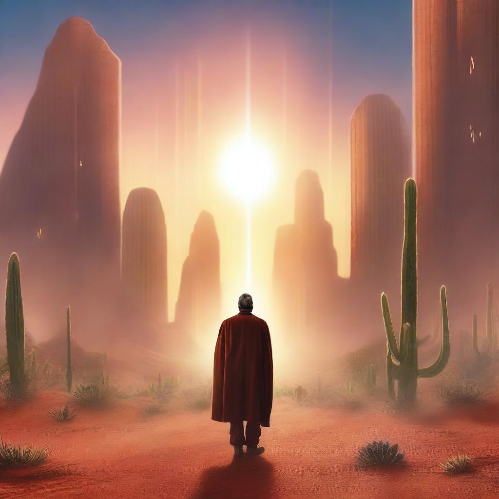 Create a book cover featuring a futuristic city in the Arizona desert