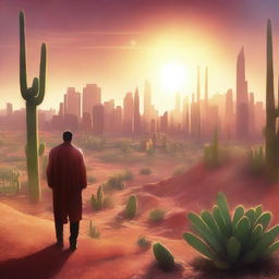 Create a book cover featuring a futuristic city in the Arizona desert