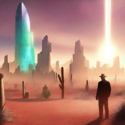 Create a book cover featuring a futuristic city in the Arizona desert