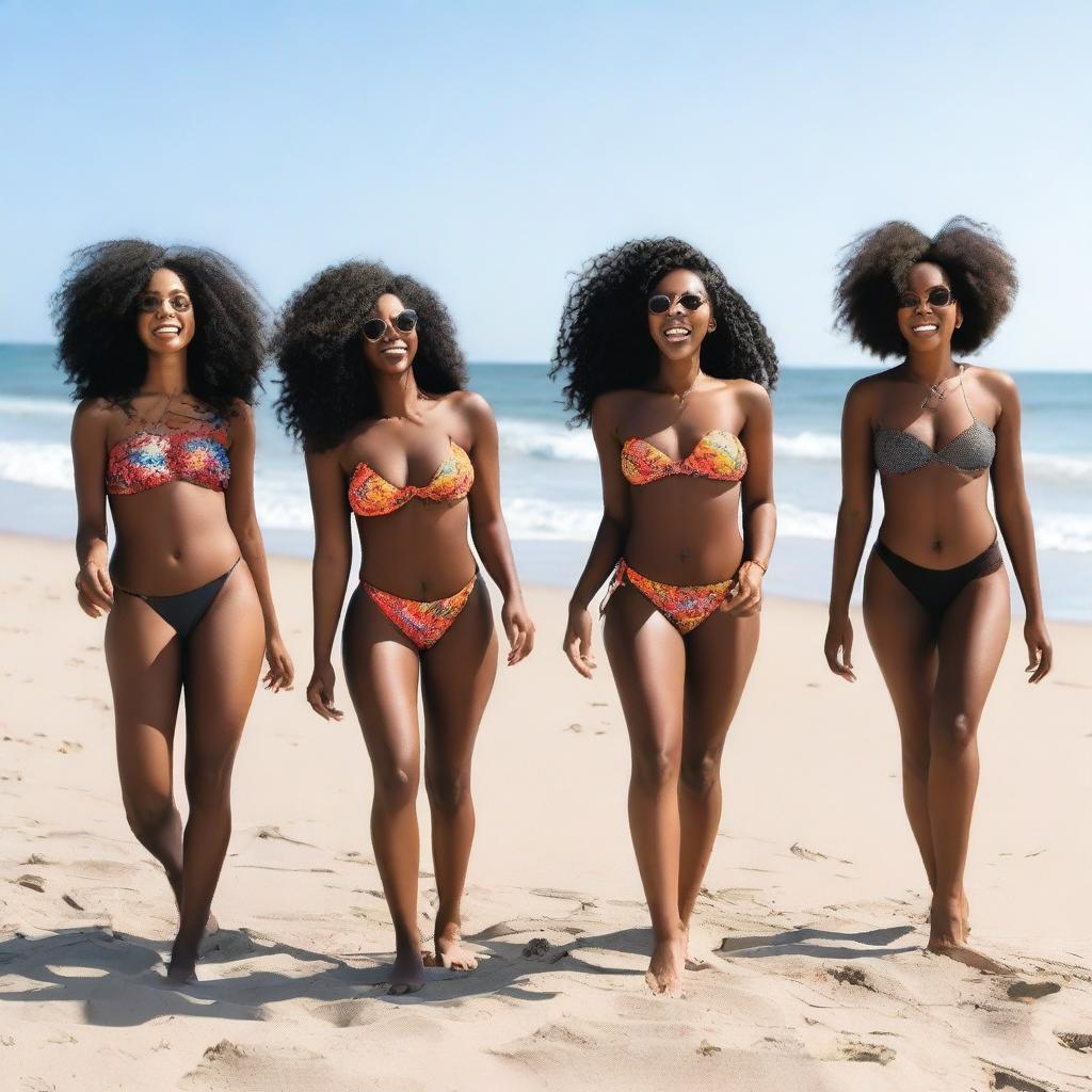 A group of beautiful ebony girls enjoying a sunny day at the beach