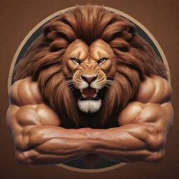 Animated logo featuring a beastly lion with enormous muscular arms, demonstrating its majestic power for a Panja (Indian arm wrestling) league. The logo is lively and engaging, capturing the excitement of the sporting event.