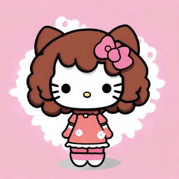 Create an image of a brown-skinned Hello Kitty character with black, curly hair