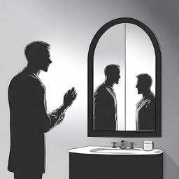 Generate an image of a man who can't see his own face