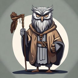 Create an image of an old, artistically styled owl-folk druid