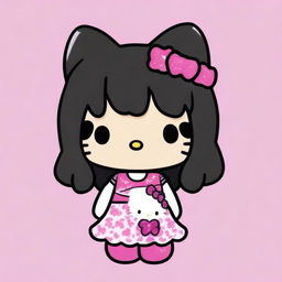 Revise the previous image to show Hello Kitty with black hair and a darker skin tone