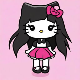 Revise the previous image to show Hello Kitty with black hair and a darker skin tone