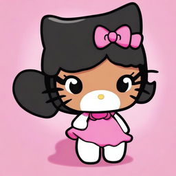 Update the previous image to illustrate Hello Kitty with black hair and dark brown skin