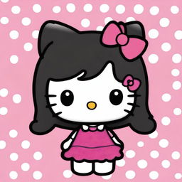 Update the previous image to illustrate Hello Kitty with black hair and dark brown skin