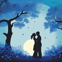 Create an image that captures the essence of a romantic scene, filled with shades of blue