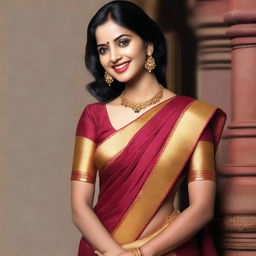 Generate an image of a South Indian wife wearing a traditional saree