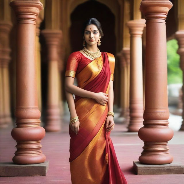 Generate an image of a South Indian wife wearing a traditional saree