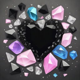 Create an image with a black background featuring various crystals scattered around