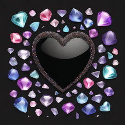 Create an image with a black background featuring various crystals scattered around