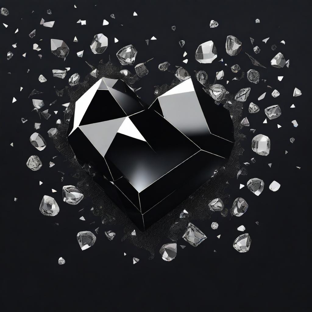 Create an image with a black background featuring small shattered crystals scattered around