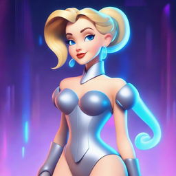 Create an image of the classic Disney character Cinderella reimagined as a cyberpunk babe in the distinctive 3D animation style of Pixar