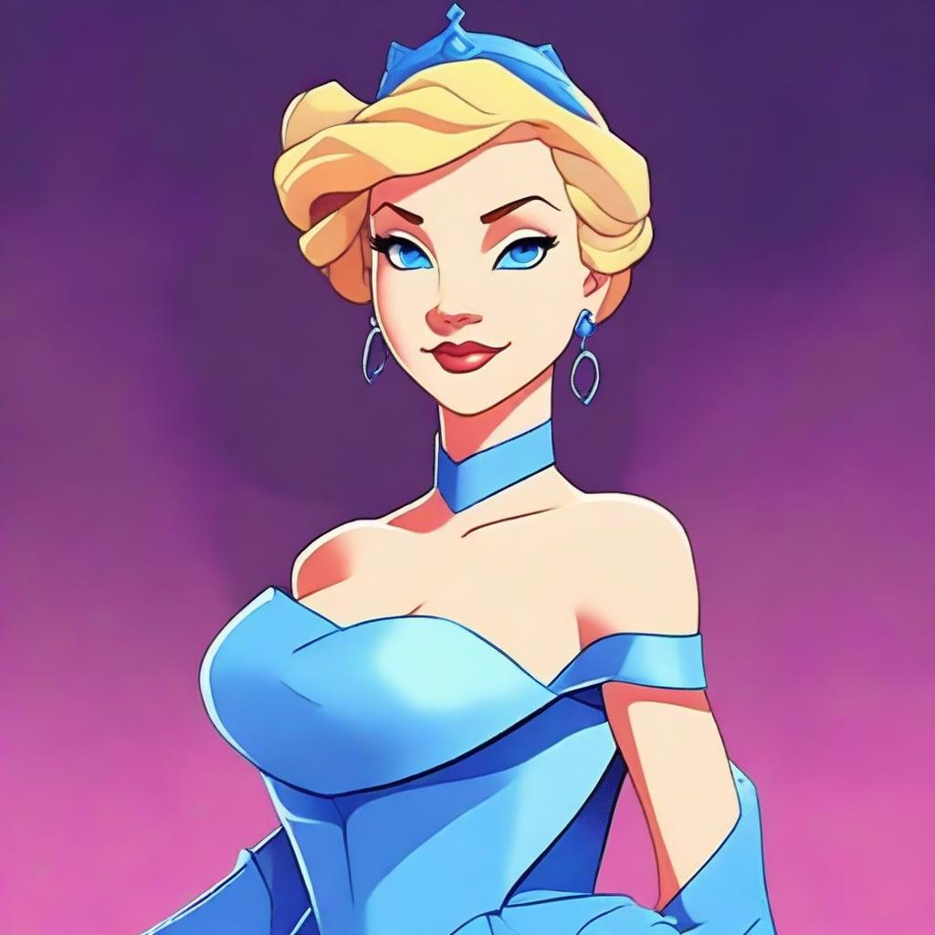 Create an image of the classic Disney character Cinderella reimagined as a cyberpunk character in a grimdark Pixar style