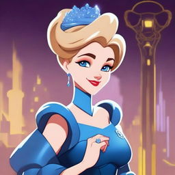 Create an image of the classic Disney character Cinderella reimagined as a cyberpunk character in a grimdark Pixar style