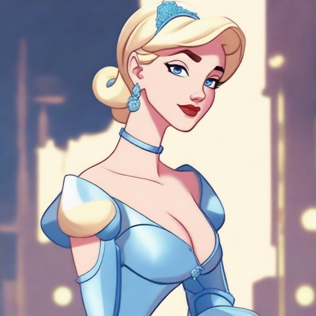 Create an image of the classic Disney character Cinderella reimagined as a cyberpunk character in a grimdark Pixar style