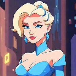 Generate an image of Cinderella reimagined as a cyberpunk character in a grimdark cartoon style