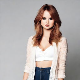 Generate an image of Debby Ryan standing in full body, looking beautiful.