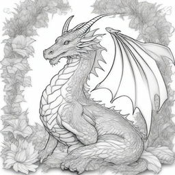 Create an image of a dragon in a dynamic pose, full of intricate details for coloring