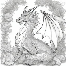 Create an image of a dragon in a dynamic pose, full of intricate details for coloring