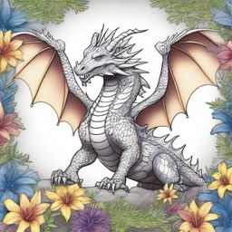 Create an image of a dragon in a dynamic pose, full of intricate details for coloring