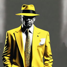 Generate an image of a mafia member dressed in yellow and white.