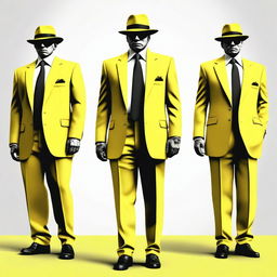 Generate an image of a mafia member dressed in yellow and white.