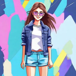 Create an image of a fashionable teenage girl, who is confident and stylish