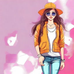 Create an image of a fashionable teenage girl, who is confident and stylish