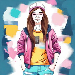 Create an image of a fashionable teenage girl, who is confident and stylish