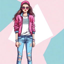 Create an image of a fashionable teenage girl, who is confident and stylish