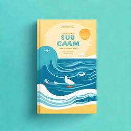 Design a book cover with the title 'The Summer Book' on the front cover in a playful, summery font, surrounded by illustrations of sea waves, sun, and seagulls, representing the essence of summer